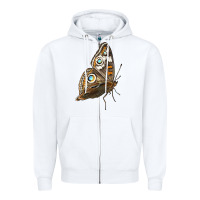 White Flying Common Buckeye Butterfly Zipper Hoodie - LillyAllenDesigns
