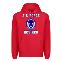 Red military master sergeant air force retired t shirt Premium Hoodie - PixelWave