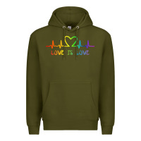 Army Green LGBT Love Rainbow Heartbeat Premium Hoodie - PixelWave