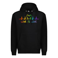 Black LGBT Love Rainbow Heartbeat Premium Hoodie - PixelWave