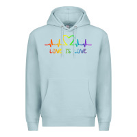 Blue Mist LGBT Love Rainbow Heartbeat Premium Hoodie - PixelWave