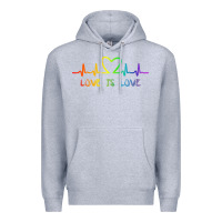 Heather Grey LGBT Love Rainbow Heartbeat Premium Hoodie - PixelWave