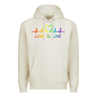 Oatmeal Heather LGBT Love Rainbow Heartbeat Premium Hoodie - PixelWave
