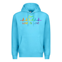 Ocean Blue LGBT Love Rainbow Heartbeat Premium Hoodie - PixelWave