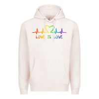 Pale Pink LGBT Love Rainbow Heartbeat Premium Hoodie - PixelWave