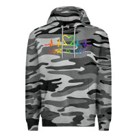 Slate Camo LGBT Love Rainbow Heartbeat Premium Hoodie - PixelWave