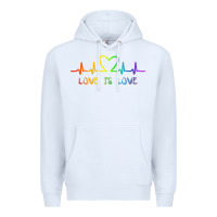 White LGBT Love Rainbow Heartbeat Premium Hoodie - PixelWave