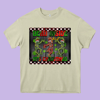 Dead Inside But It's Christmas Dancing Skeletons Heavy Core Tee Designed By Barkaloodesign