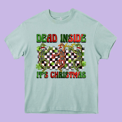 Dead Inside But It's Christmas Dancing Skeletons Heavy Core Tee Designed By Barkaloodesign