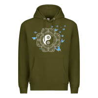 Army Green yin yang with butterflies ancient chinese yin yang Premium Hoodie - Craftify