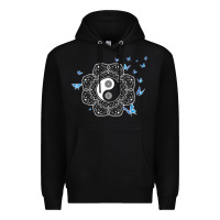 Black yin yang with butterflies ancient chinese yin yang Premium Hoodie - Craftify