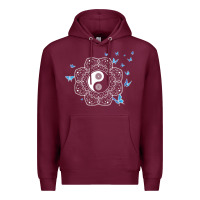 Burgundy yin yang with butterflies ancient chinese yin yang Premium Hoodie - Craftify