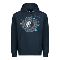 Navy yin yang with butterflies ancient chinese yin yang Premium Hoodie - Craftify