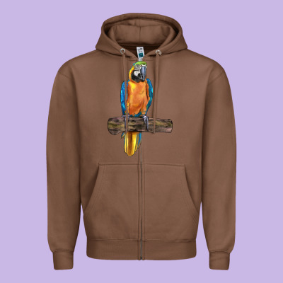 Blue Throated Macaw Zipper Hoodie Designed By Lillyallendesigns