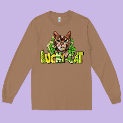 Lucky Cat St. Patrick's Long Sleeve Tee Designed By Howdyjamesfarm