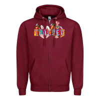 Burgundy teacher easrter day Zipper Hoodie - RacoonDesign