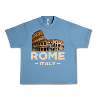 Pebble Blue Cool Vintage Roma Italia Colosseum Souvenirs, Rome Italy Pullover Hood Urban Heavy Tee - DesignPulse