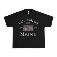 Black Bar Harbor Maine USA American Flag Established ME Vintage Urban Heavy Tee - PixelWave