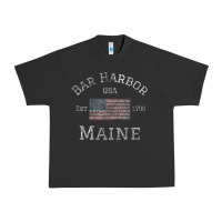 Pigment Black Bar Harbor Maine USA American Flag Established ME Vintage Urban Heavy Tee - PixelWave