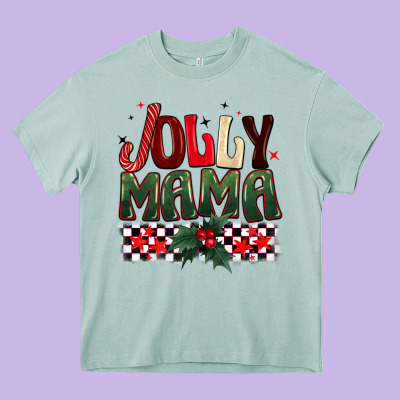 Christmas Jolly Mama Heavy Core Tee Designed By Barkaloodesign
