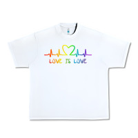 White LGBT Love Rainbow Heartbeat Urban Heavy Tee - PixelWave