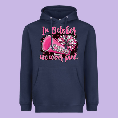 In October We Wear Pink Cheer Heavyweight Hoodie Designed By Barkaloodesign