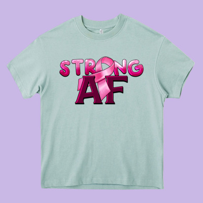 Strong Af Breast Cancer Heavy Core Tee Designed By Barkaloodesign