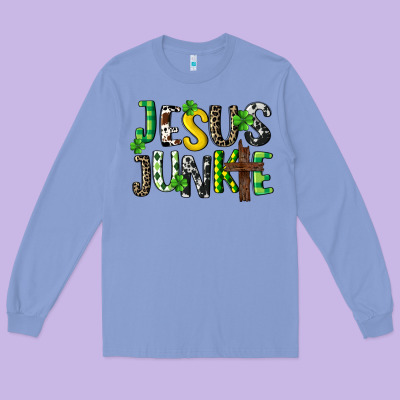 Jesus Junkie St. Patrick's Long Sleeve Tee Designed By Cowgirlartshop