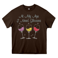 Chocolate Brown At My Age I need Glasses Heavy Core Tee - DesignPulse