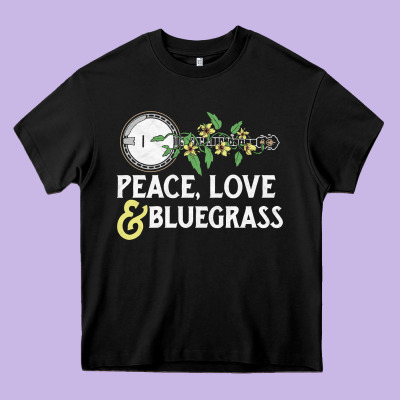 Peace , Love & Bluegrass   Banjo Nature Vines Illu Heavy Core Tee Designed By Designpulse