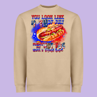 You Look Like 4th Of July Makes Me Hot Dog Want A Heavyweight Sweatshirt Designed By Cowhidedigitalart