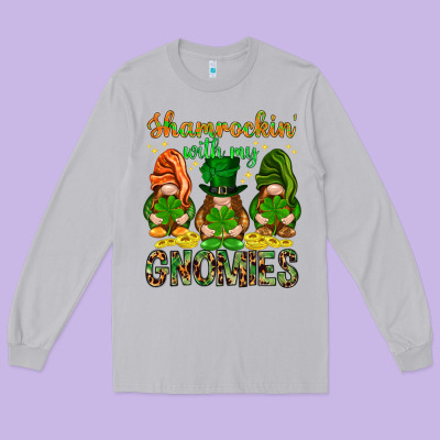 Shamrockin' With My Gnomies St. Patricks Day Long Sleeve Tee Designed By Howdyjamesfarm