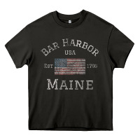 Asphalt Bar Harbor Maine USA American Flag Established ME Vintage Heavy Core Tee - PixelWave