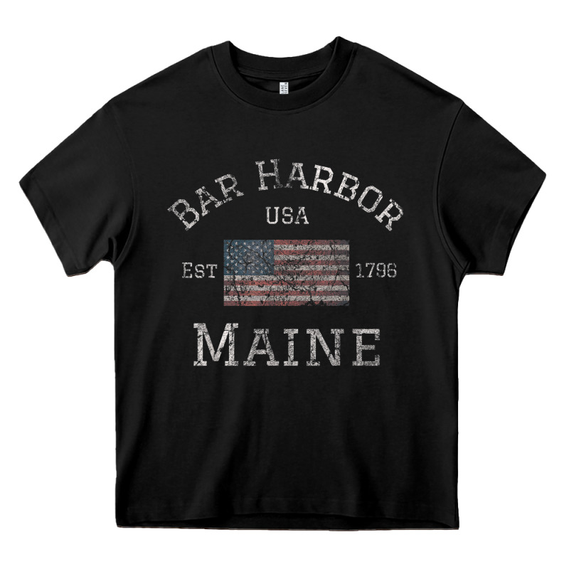 Bar Harbor Maine Usa American Flag Established Me Vintage Heavy Core Tee by PixelWave | Teevron