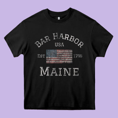 Bar Harbor Maine Usa American Flag Established Me Vintage Heavy Core Tee Designed By Pixelwave