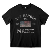 Black Bar Harbor Maine USA American Flag Established ME Vintage Heavy Core Tee - PixelWave