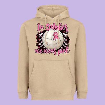 In October We Wear Pink Volleyball Heavyweight Hoodie Designed By Barkaloodesign