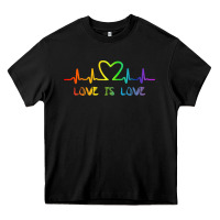 Black LGBT Love Rainbow Heartbeat Heavy Core Tee - PixelWave