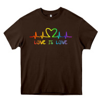 Chocolate Brown LGBT Love Rainbow Heartbeat Heavy Core Tee - PixelWave