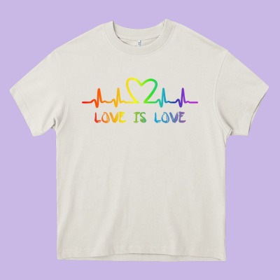 Lgbt Love Rainbow Heartbeat Heavy Core Tee Designed By Pixelwave