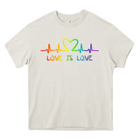Cream LGBT Love Rainbow Heartbeat Heavy Core Tee - PixelWave