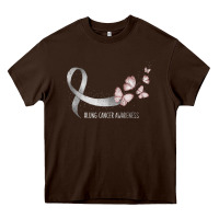 Chocolate Brown pretty white ribbon support lung cancer awareness t shirt Heavy Core Tee - Craftify