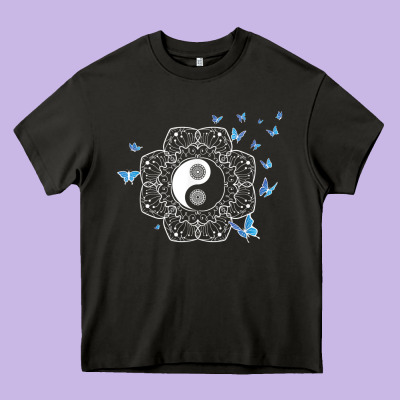 Yin Yang With Butterflies Ancient Chinese Yin Yang Heavy Core Tee Designed By Craftify