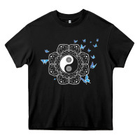 Black yin yang with butterflies ancient chinese yin yang Heavy Core Tee - Craftify