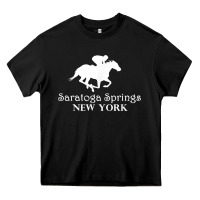 Black Saratoga Springs New York Horse Racing Jockey Heavy Core Tee - Craftify