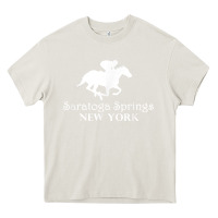Cream Saratoga Springs New York Horse Racing Jockey Heavy Core Tee - Craftify