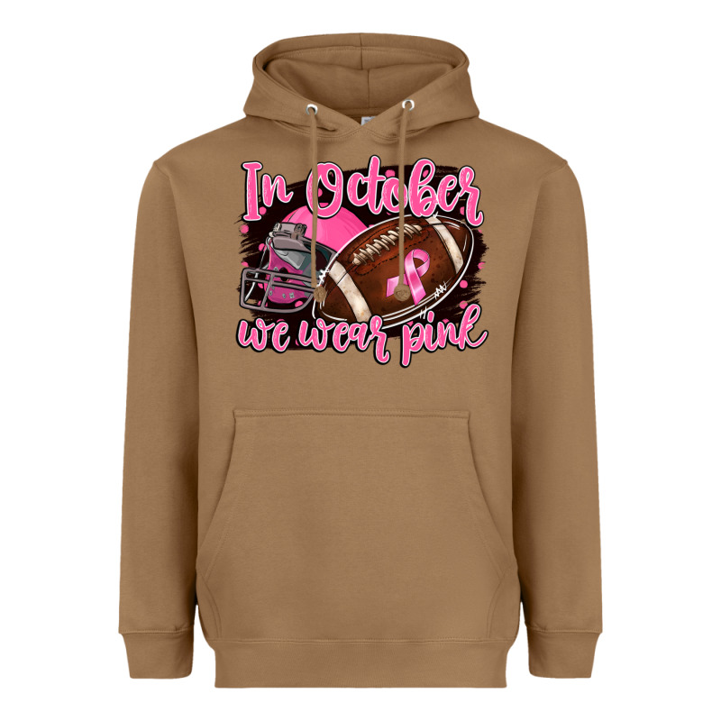 In October We Wear Pink With Football Heavyweight Hoodie by BarkalooDesign | Teevron