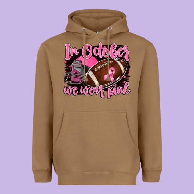 In October We Wear Pink With Football Heavyweight Hoodie Designed By Barkaloodesign
