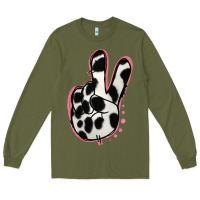 Army Green Black White Dalmatian Peace Sign Long Sleeve Tee - Jasminsmagicworld
