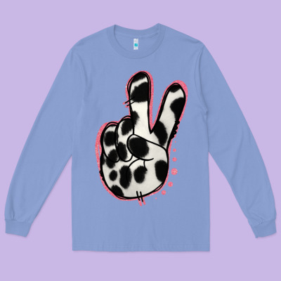 Black White Dalmatian Peace Sign Long Sleeve Tee Designed By Jasminsmagicworld